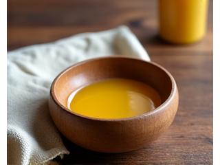 A small, exquisitely detailed wooden bowl shining with a fresh coat of beeswax, next to a soft polishing cloth, emphasizing careful maintenance.